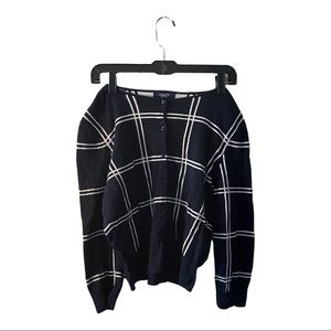 Chaps Womens BLUE Cardigan SWEATER Button-down V neck blue/white lines